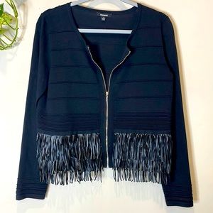 Sophisticated and whimsical fringe zipper cardigan jacket